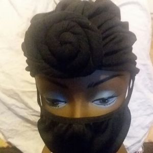 Black Pre-Pre-wrapped head wrap and mask set